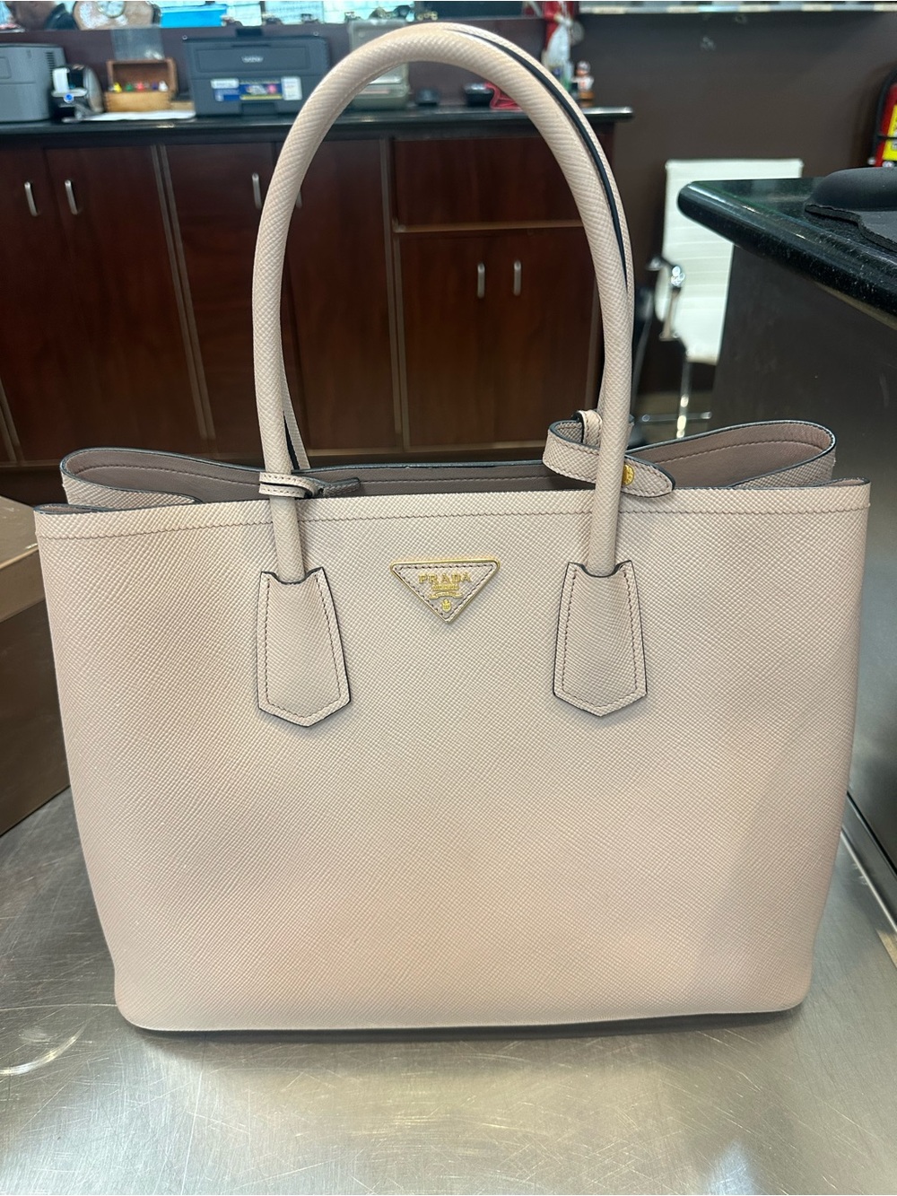 Prada Saffiano Tote in Soft Pink with Gold Logo